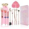 Boyigog Set di pennelli da trucco Kawaii, rosa, portatili, con custodia, regalo per ragazze e donne (set da 9 pezzi)