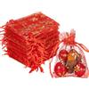 Carehabi Sacchetti regalo in organza, 100 sacchetti regalo di Natale, rosso, 7 x 9 cm, piccoli regali in organza, fiocco di neve, in organza, con coulisse, per Natale
