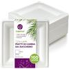 GoBeTree 100 piatti quadrate in canna da zucchero 20 cm bianchi. piatti di carta monouso extra resistenti, per campeggio, picnic, feste, barbecue, compleanni
