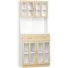 HOMCOM Credenza Cucina Armadio da 180cm con Ante in Vetro, Credenza Alta con Struttura in Legno, Cassetti e Armadietti, Bianco|Aosom