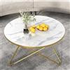 HOLTICO Tavolino da salotto, rotondo, bianco, oro, per soggiorno, soggiorno, giardino, balcone, camera da letto, tavolo rotondo, moderno, per esterni, con motivo in marmo
