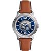 FOSSIL Orologio Heritage da uomo, Movimento automatico con cinturino in acciaio inossidabile o in pelle, 43 mm, Marrone e blu