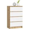 LBSIGN Cassettiera Moderna 60x40x100 Cm 4 Cassetti Rovere Effetto Legno E Bianco Artika