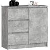 LBSIGN Cassettiera Credenza 80 Cm 3 Cassetti 1 Anta Artika Effetto Cemento