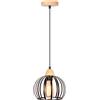 iDEGU Lampadario a Sospensione Moderna 20CM Lampada da Soffitto in Legno e Metallo Design Gabbia Vintage Lampada a Sospensione per Camera da Letto Soggiorno Sala da Pranzo Cucina Ristorante (Nero)