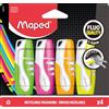 Maped - Confezione da 4 mini evidenziatori FLUO'PEPS - Evidenziatori a punta scalpello - Formato tascabile - 4 colori assortiti: verde, rosa, giallo, arancione