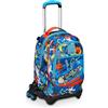 Seven SJ GANG STYLE JAM GANG Trolley Scuola Jack 3 Ruote, Blu, TrickyLed, 3 in 1, Triplo Uso, Zaino Con Carrello Sganciabile, Tasca Porta Borraccia e Crossover System, Zaino Scuola Elementare, Bambino