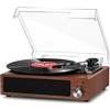 FYDEE Giradischi Vinile, FYDEE Giradischi Portatile Vintage Bluetooth con 3 Velocità 33/45/78 RPM e 2 Altoparlanti Incorporati, Lettore di Vinile Retro Supporto per Cuffie, RCA, AUX - Noce