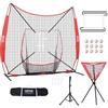 VEVOR Rete da allenamento per softball da baseball, 7x7 piedi, Rete da allenamento portatile per colpire, catturare, lanciare, Attrezzatura antiretro con telaio per arco, 12 palline