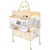 VEVOR Fasciatoio Pieghevole con 2 Cassetti in Tessuto, Cestino Laterale e Asta Appendiabiti, Fasciatoio Portatile Regolabile in Altezza con Ruote Bloccabili e 2 Giocattoli, Beige Chiaro