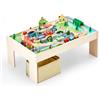 VEVOR Tavolo Ferroviario con Treni Binari Giocattolo, 84 Pezzi Multicolore in Legno, Set di Trenini in Legno con Contenitore Pieghevole per Giocare, Disegnare, Set di Giocattoli Creativi per Bambini