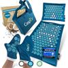 Caspor® Set di tappetini per agopressione con cuscino (originale), borsa, guanti da massaggio - agopuntura opaco in lino con fibre di cocco, tappetino per la batteria, aiuto per tensioni, mal di