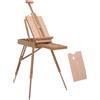 HOMCOM Cavalletto Treppiede con Cassetto, Tavolozza e Tracolla ad Altezza Regolabile, in Legno di Faggio, Color Legno