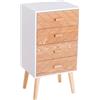Homcom Cassettiera in Legno 4 Cassetti, Bianco e Legno, 40x30x75cm
