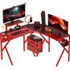 HOMCOM Scrivania Gaming, Scrivania Angolare per Ufficio o Camera, Scrivania Porta PC ad Angolo in Metallo, Nero e Rosso 125x125x75cm