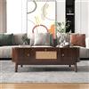 GL Store Tavolino da Salotto in Rattan con Cassetti e Ante in Listelli di Legno Massello, color Legno Naturale|Aosom