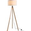 HOMCOM HOMCOM Lampada da terra treppiede in legno con lampadine E27 moderno per camera ufficio paralume beige