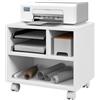 HOMCOM Mobile Porta Stampante a 2 Livelli con 3 Scomparti e Ruote per Ufficio e Studio, 40x30x36cm, Bianco