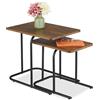 Relaxdays Set 2 Tavolini da Salotto, Tavoli Bassi da caffè, Comodini da Divano, MDF Effetto Legno e Ferro, Marrone Nero, Fibra, Plastica