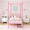 HAHRIR Telaio per letto a baldacchino, 90 x 200 cm, struttura in metallo, doghe e supporti in acciaio, con testiera e pediera non necessitano di piume, 90 x 200 cm, rosa
