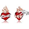 HUKKUN Orecchini a forma di cuore sacro in argento Sterling a forma di cuore di Gesù, decorazioni natalizie per donne