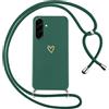 Oelrstfe Cover per Samsung Galaxy A36 5G con Cordino,Custodia Silicone Morbido Sottile con Motivo Cuore e Collana Laccio Tracolla,Antiurto Antigraffio Corda Collo Regolabile Protettiva Case,Verde