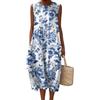 Mfhmom Vestito Estivo Donna in Mussola di Cotone Senza Maniche Abito Boho in Lino con Stampa Floreale Lunghezza al Ginocchio Leggero e Traspirante A-Linea Abito Casual con Tasche per Spiaggia e Tempo Libero