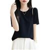 Generic Camicia Donna Seta Pura Manica Corta Collo Tondo Maglietta Base Elasticizzata Top Estate(Black,XX-Large)
