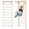 MAMOI Spalliera ginnica da parete con barra per trazioni per adulti - scala da allenamento in legno (230), Attrezzo fitness, Spalliera multifunzionale, Spalliera da muro per bambini e adulti, 100% ECO