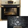 Kaiser Forno a pirolisi «EH 6427 AD+KG 9325 Em», retrò pirolisi forno da incasso 73L vetro nero 60 cm+fornello da incasso, nero emalato, 3,8 KW WOK, controllo gas, gas naturale, gas propano