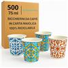 ecodrinks - 500 Bicchieri Caffe Carta Da 75ml - Set Bicchierini Monouso per Bevande Calde/Fredde - Biodegradabili, Eco-friendly e Made in Italy, Multicolore