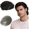 N.L.W. NLW 0,04 Pelle sottile PU 25mm Curl Hairpiece 100% capelli umani Sistema per parrucche da uomo Base Dimensioni 8x10 pollici 120% Densità #1B Nero Naturale