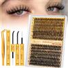 QUEWEL Extension Ciglia, 280PCS Kit Extension Ciglia 30+40D Lunghezze Miste 10-16mm, Ciglia Spesse con Colla e Sigillante, Pinzetta - Facile Fai Da Te a Casa (Kit 40D)