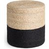 Hanse Home Jutta Pouf in iuta naturale, forma cilindrica in stile bohémien, sgabello, pouf, pouf per soggiorno, sala da pranzo, corridoio - oro naturale, nero, 40 x 40 x 40 cm