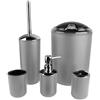 Wakects Set da bagno, 6 pezzi, portaspazzolini, porta spazzolino, porta scopino, porta sapone, dispenser per sapone, per famiglie o hotel (grigio)