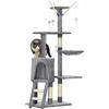 PawHut Torre per Gatti con Casetta, Trespolo, Piattaforme e 4 Topolini, in Legno, Peluche e Sisal, 50x35x134.2 cm, Grigio | Aosom Italy