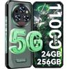 OUKITEL WP35 Rugged Smartphone 5G - 11000mAh 24(8+16) GB+256GB Telefono Indistruttibile - Android 14 6,6 FHD+ 2.4K Schermo MTK Dimensity 6100+ 64MP+32MP+8MP Camera IP68/NFC/Impronta Digitale Verde