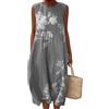 Mfhmom Vestito Mussola Donna con Pieghe in Lino Abito Estivo Boho con Scollo Rotondo Leggero e Traspirante Lunghezza al Ginocchio Abiti da Spiaggia in Cotone Stampato Senza Maniche Vestiti Estivi a Linea A