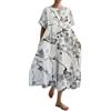 Generic Vestito Donna Lungo Estivo Manica Corta Boho Floreale Stampato Estivo Vestiti Lungo Abito Cerimonia Girocollo Abiti Estivi Donna Maxi vestibilità Comoda Donna Elasticità Abiti da Spiaggia Bianchi