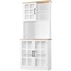 Yaheetech Credenza Alta per Cucina Mobile Armadio Dispensa con Armadietti Ripiani Regolabili Piano di Lavoro Aperto per Soggiorno Camera da Letto Moderno MDF 80L x 37W x 183H cm Bianco