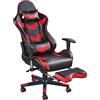 Yaheetech Sedia da Gaming Ergonomica Lombare con Poggiapiedi Schienale Alto Reclinabile 180° Poltrona Gamer Ufficio Girevole Imbottita in Ecopelle con Braccioli Regolabili Portata 140 kg Nera/Rossa