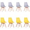 HJhomeheart Sedie Sala da Pranzo, Set di 8 Sedie, Gambe in Legno Massello, Rivestimento Sfoderabile, Sedie Cucina, Sedie Moderne (Griogio+Giallo-8)