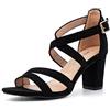 Hitmars Sandali Donna con Tacco Medio Cerimonia Eleganti Estive Cinturino alla Caviglia Sandalo Scarpe Zeppa Donna Punta Aperta Blocco SM19 Nero 39