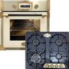 Kaiser Forno a pirolisi «EH 6427 ElfAD+KG 6325 Em», retrò pirolisi da incasso, 73 l, vetro color elfebe, 60 cm + fornello a gas da incasso retrò, 60 cm, impero, nero smaltato, 3,8 kw WOK