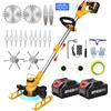 SUAIIOLK Decespugliatore a Batteria 21V, 5 in 1 Tagliabordi a Batteria con 2 Spazzola per Erbacce e 5 Tipi di Lame Decespugliatore Elettrico, Tagliabordi Elettrico, Girevole 90°, Yellow