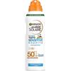 Garnier Spray solare SPF 50 per bambini, resistente all'acqua e alla sabbia, Ambre Solaire Kids Sensitive expert+ Anti sabbia Spray SPF 50+, 1 x 150 ml
