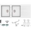 Fhuller Lavello da Incasso Fhuller PTPL1162GW, 116x50 cm, 2 Vasche con Gocciolatoio, Granito Bianco