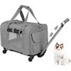 kyaoayo Trasportino per gatti e cani, pieghevole, con ruote, traspirante, con manico telescopico/ruote/borsa, per animali domestici di piccola taglia media (grigio)