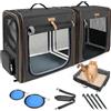 Lekeinchi 2-in-1 Trasportino per Cani e Gatti per Animali Domestici di Taglia Media, Trasportino Pieghevole per Gatto con Telaio in Fibra, Lettiera per Gatti, 2 Ciotole, 2 Tappetini - Nero (XL)