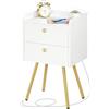 HOOBRO Comodino con Stazione di Ricarica, Tavolino Moderno con 2 Cassetti e Ripiano Aperto, Tavolino da Divano, Adatto per Camera da Letto e Soggiorno, Bianco e Oro EDW89CBZ01N1